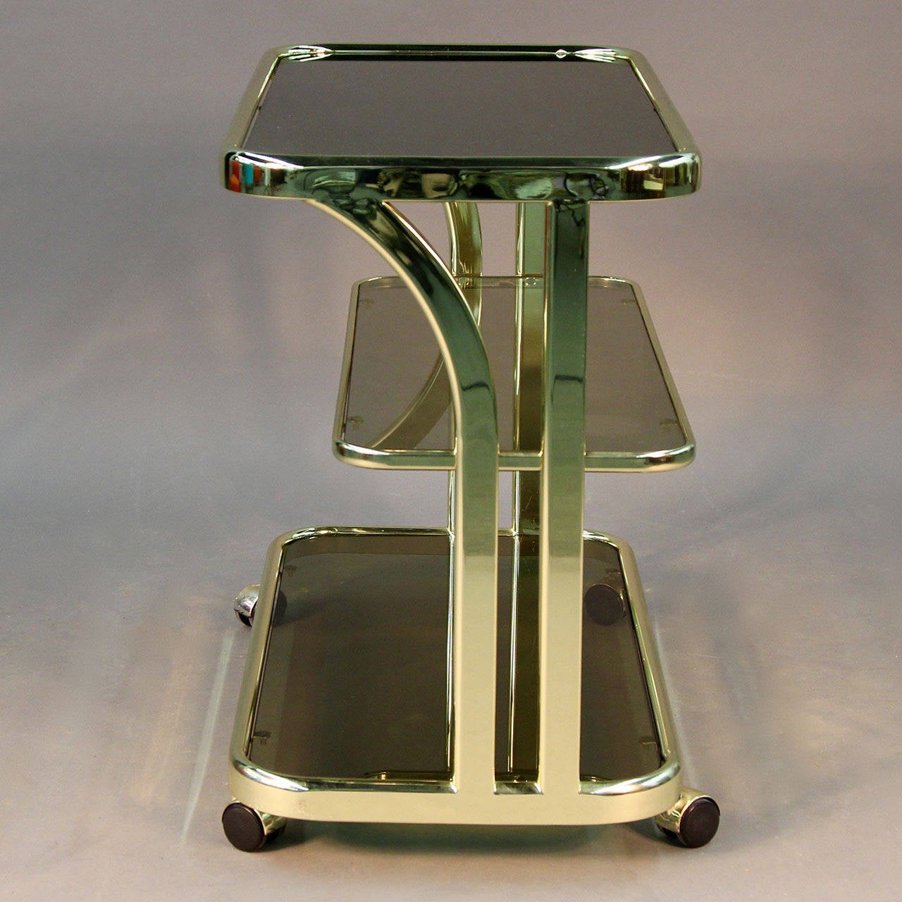 Brass and Bronze Mirror Mid-Century Bar Cart In Excellent Condition In Bridport, CT