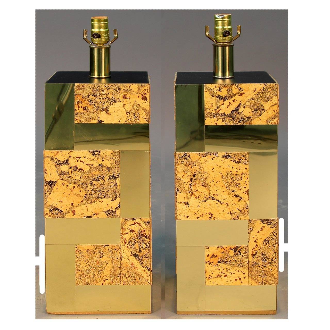 American Paul Evans Cityscape Brass and Cork Table Lamps