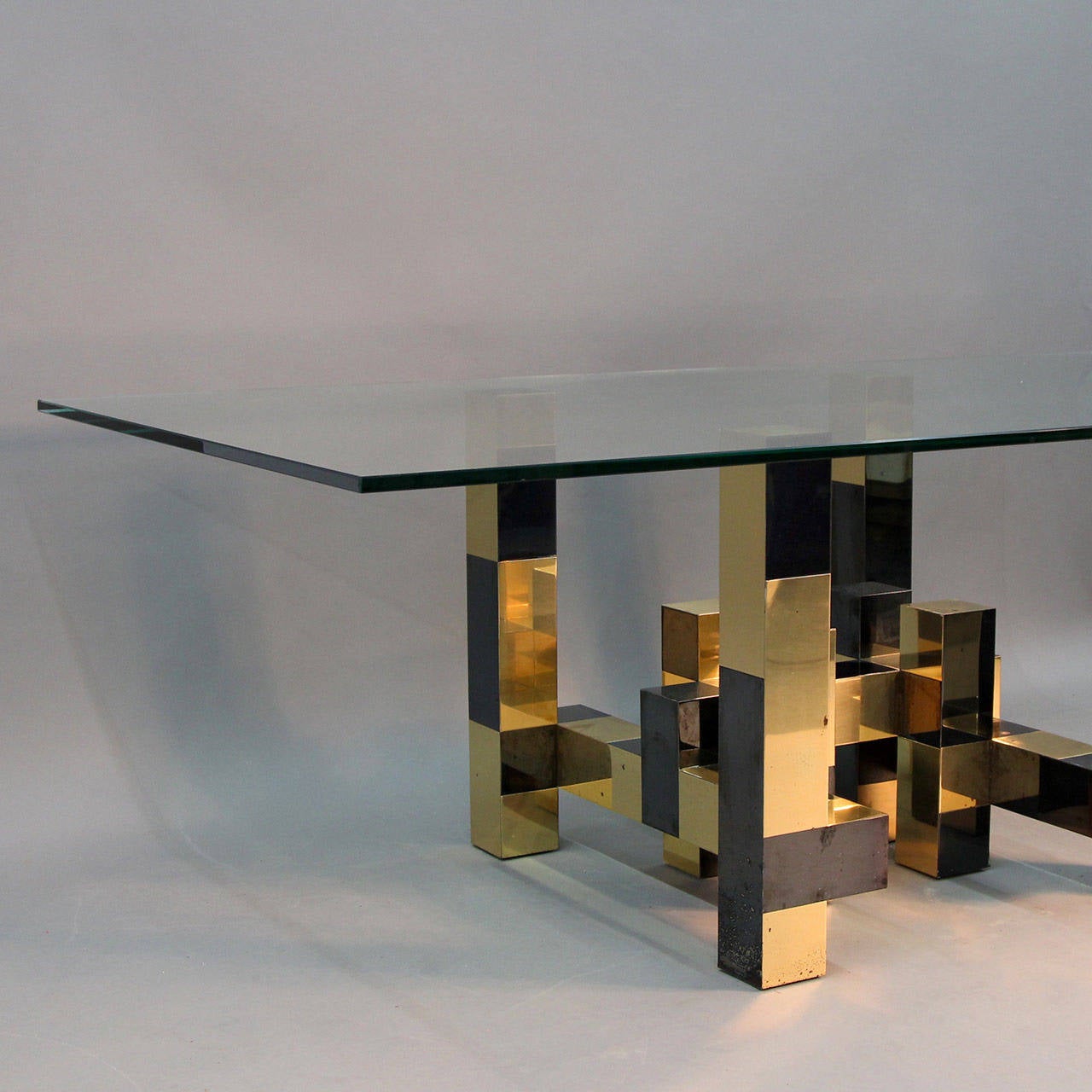 Mid-Century Modern Paul Evans Cityscape Brass and Iodized Black Dining Table