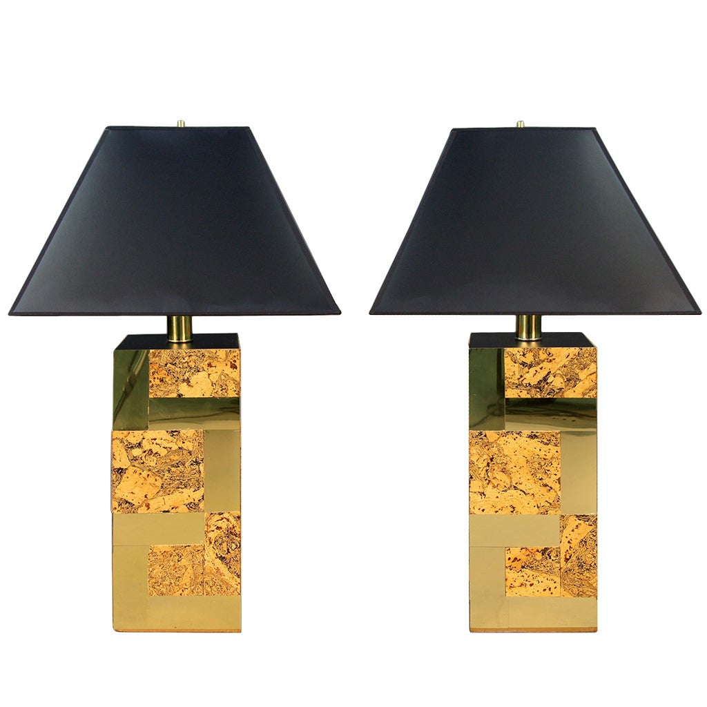 Paul Evans Cityscape Brass and Cork Table Lamps