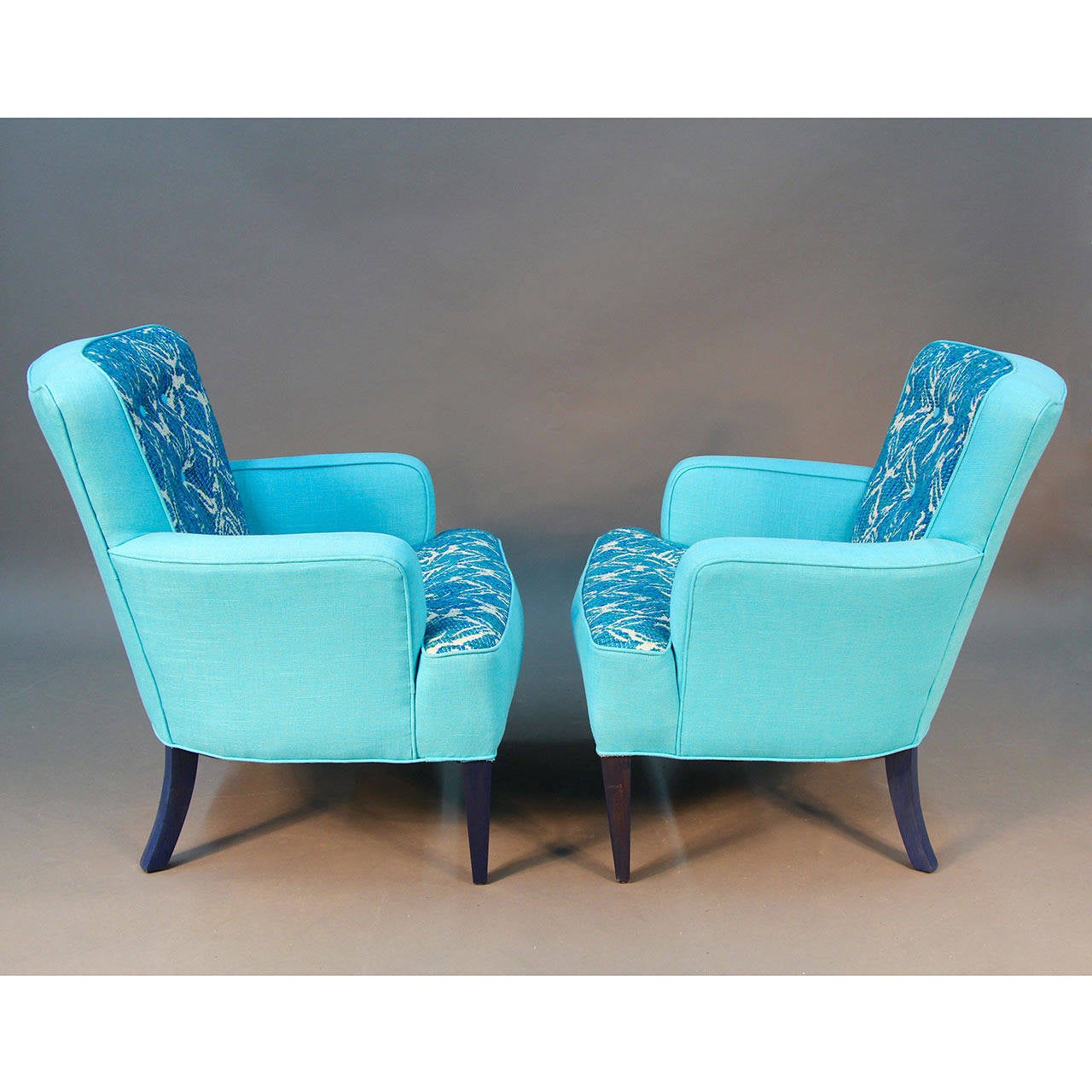 Mid-20th Century Pair of Turquoise Sala Chairs Draper Era For Sale