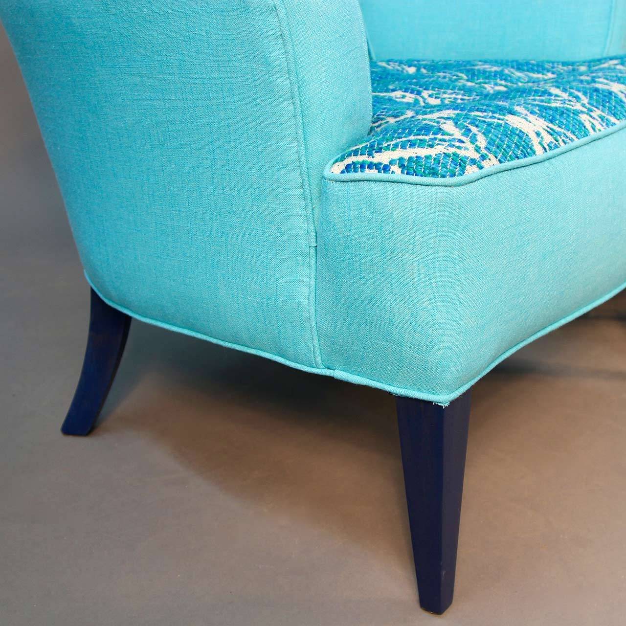 American Pair of Turquoise Sala Chairs Draper Era For Sale