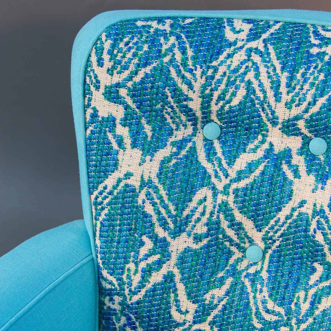 Upholstery Pair of Turquoise Sala Chairs Draper Era For Sale