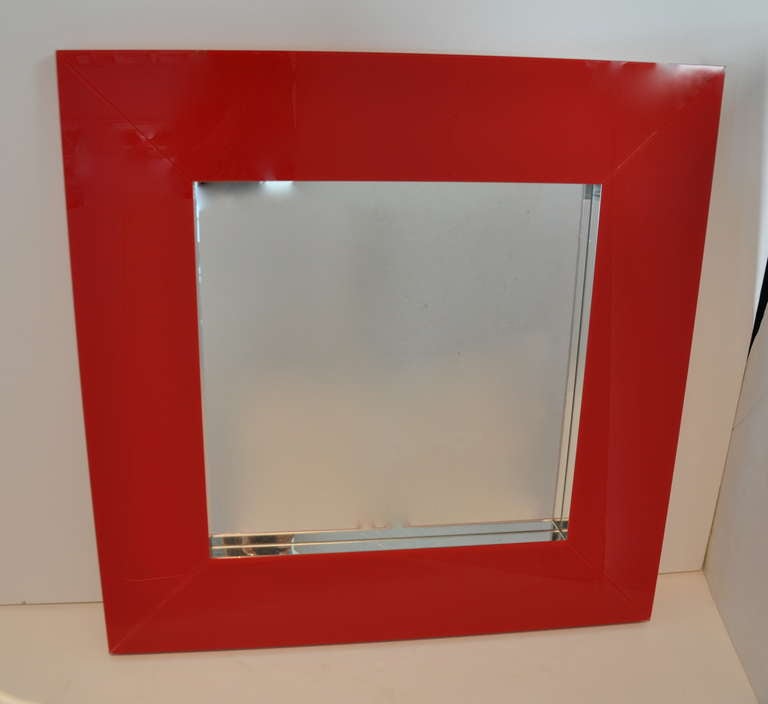 Exceptional Red Square Mirror at 1stDibs