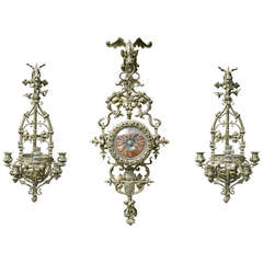 Renaissance Revival Clock and sconce set with King Louis XII Coat of Arms