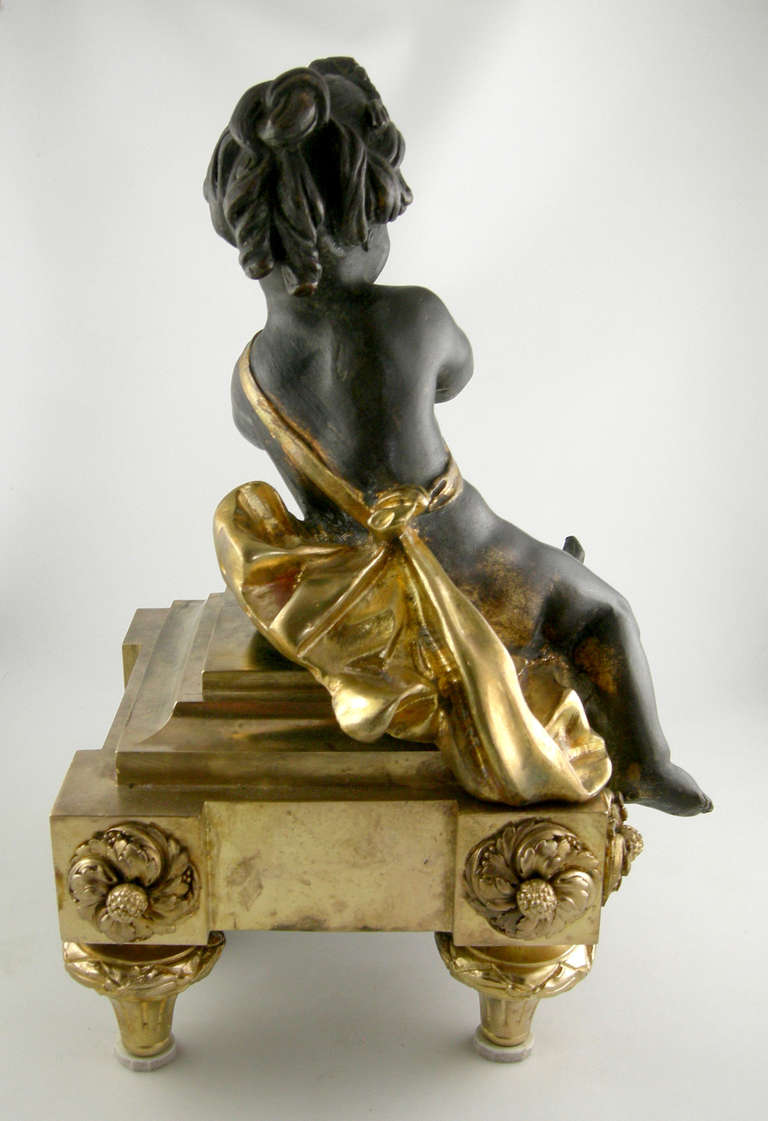 Bronze French Chenet patinated and gilded Andirons/bookends (Ca. 1900) 4