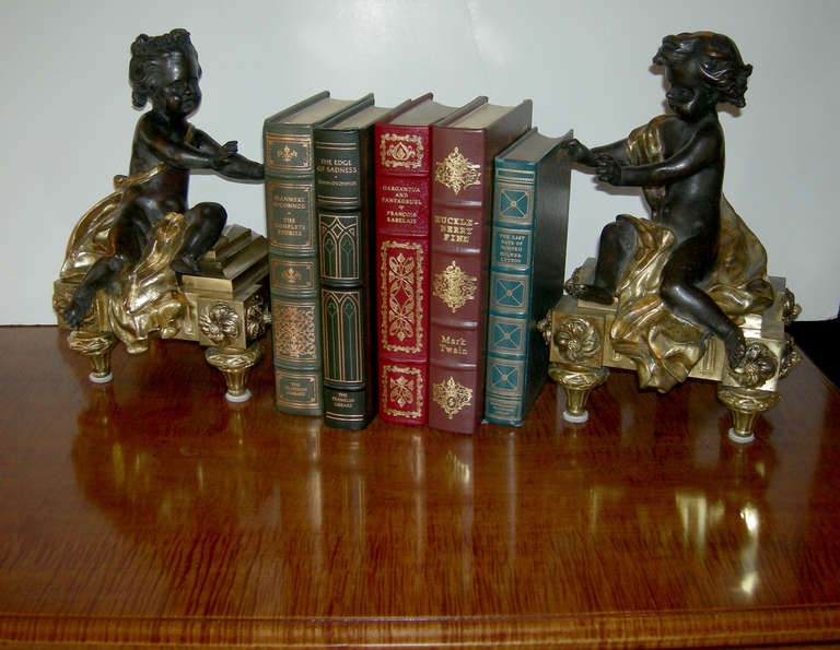 Bronze French Chenet patinated and gilded Andirons/bookends (Ca. 1900) 5