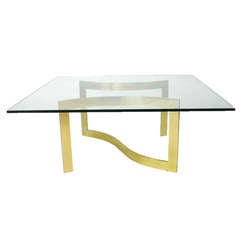 Brass Flat Bar S Shaped Coffee Table with Glass Top Attributed to Mastercraft