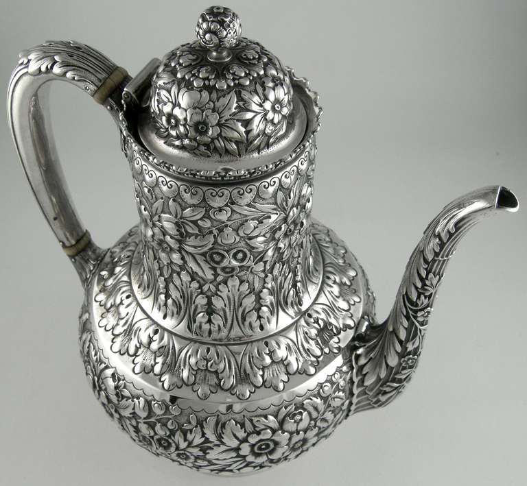 19th Century Tiffany Makers Sterling Repousse Coffee Pot (1888)