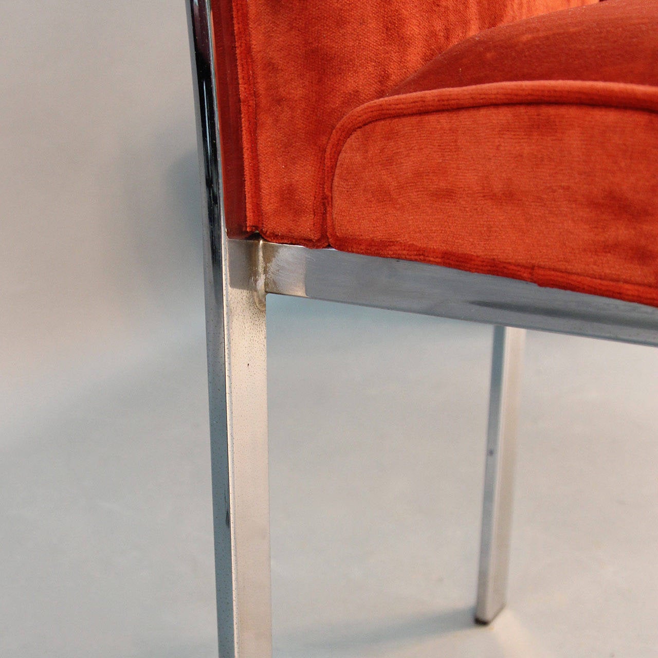 Mid-20th Century Milo Baughman Style Chrome and Velvet Dining Chairs For Sale