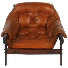Percival Lafer Brazilian Lounge Chair in Carmel Brown Leather