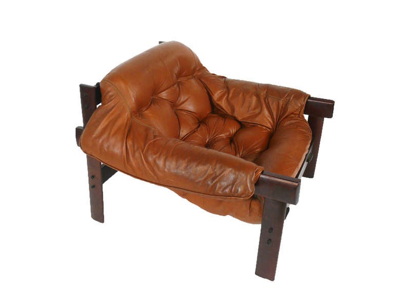 Mid-Century Modern Percival Lafer Brazilian Lounge Chair in Carmel Brown Leather