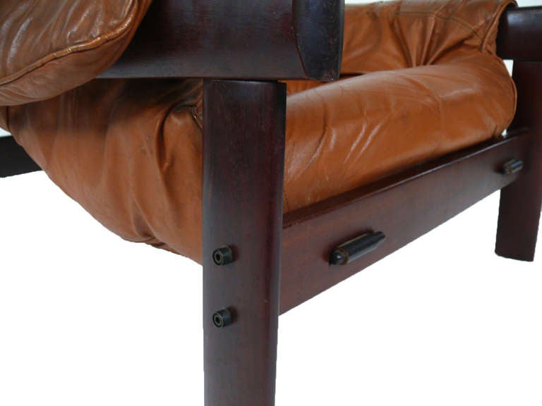 Percival Lafer Brazilian Lounge Chair in Carmel Brown Leather In Good Condition In Bridport, CT
