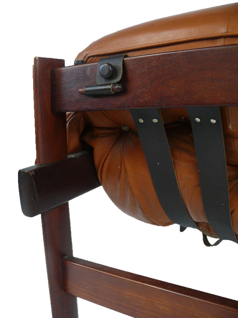 Rosewood Percival Lafer Brazilian Lounge Chair in Carmel Brown Leather