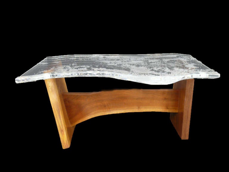 Custom Carved Lucite Table with Walnut Carved Woodgrain, Signed One of a Kind In Excellent Condition For Sale In Bridport, CT