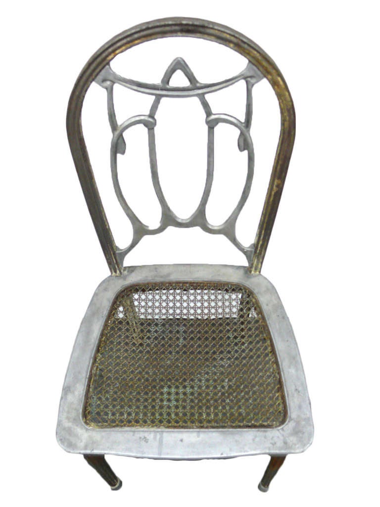Mid-20th Century Louis XVI Style Metal Side Chair with Metal Caning
