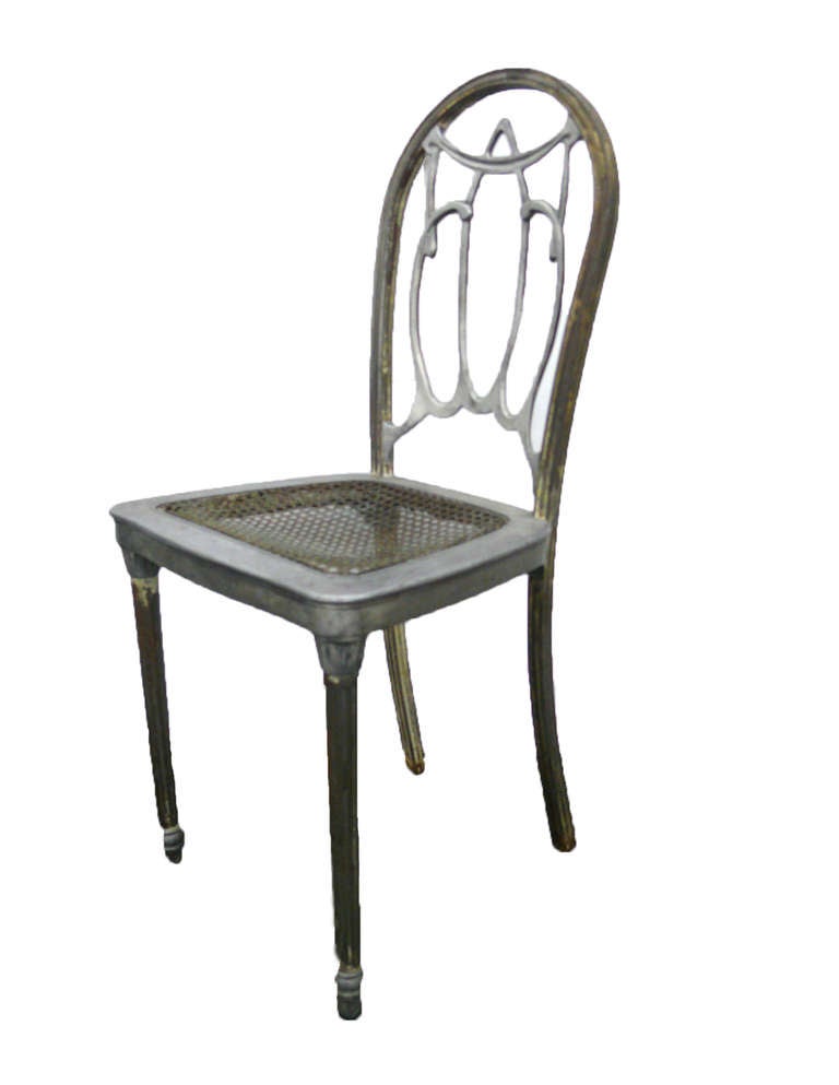 Mixed Metal Louis XVI Style Metal Side Chair with Metal Caning