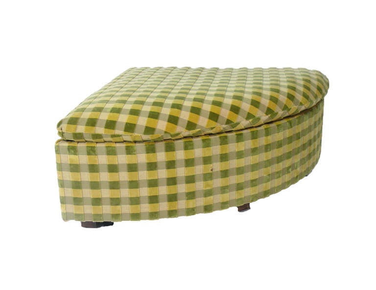 Green and Yellow plaid upholstered ottoman sectional set.  With removable tops.