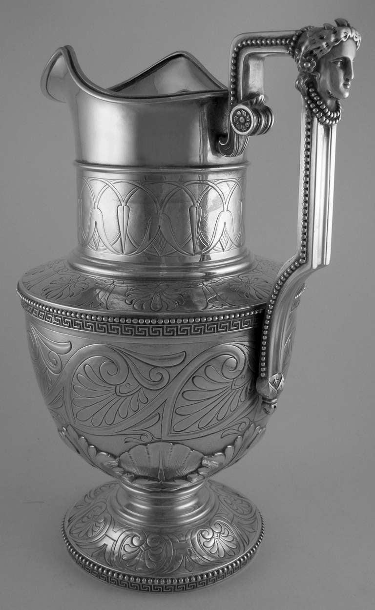 American Tiffany & Co. Sterling pitcher made by MOORE (1854-70) BROADWAY address. For Sale