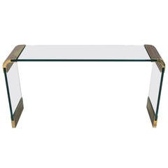 Scalloped Brass and Glass Console by Leon Rosen for Pace