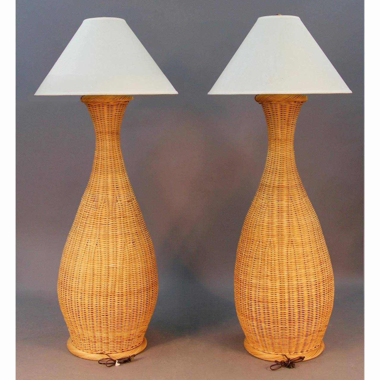 Pair of Vintage 1970s Wicker Floor Lamps.