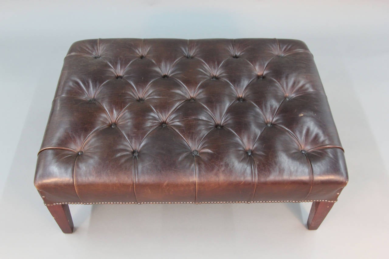 Contemporary George Smith Tufted Leather Ottoman