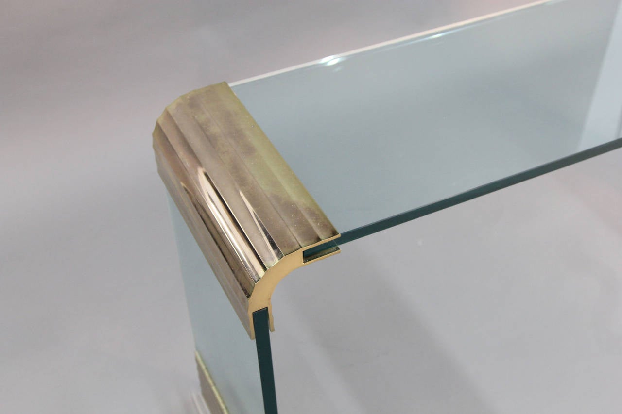 Late 20th Century Scalloped Brass and Glass Console by Leon Rosen for Pace