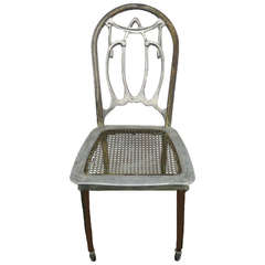 Louis XVI Style Metal Side Chair with Metal Caning