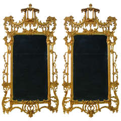 Pair of Chinese Chippendale Pagoda Mirrors, elaborately carved gilt-wood