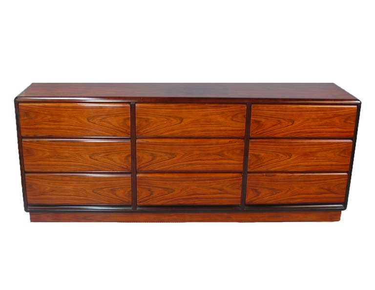 Brouer 9 Drawer Rosewood chest with birch interior.  Great mid-century modern piece, with beautiful wood details and nine drawers for plenty of storage.