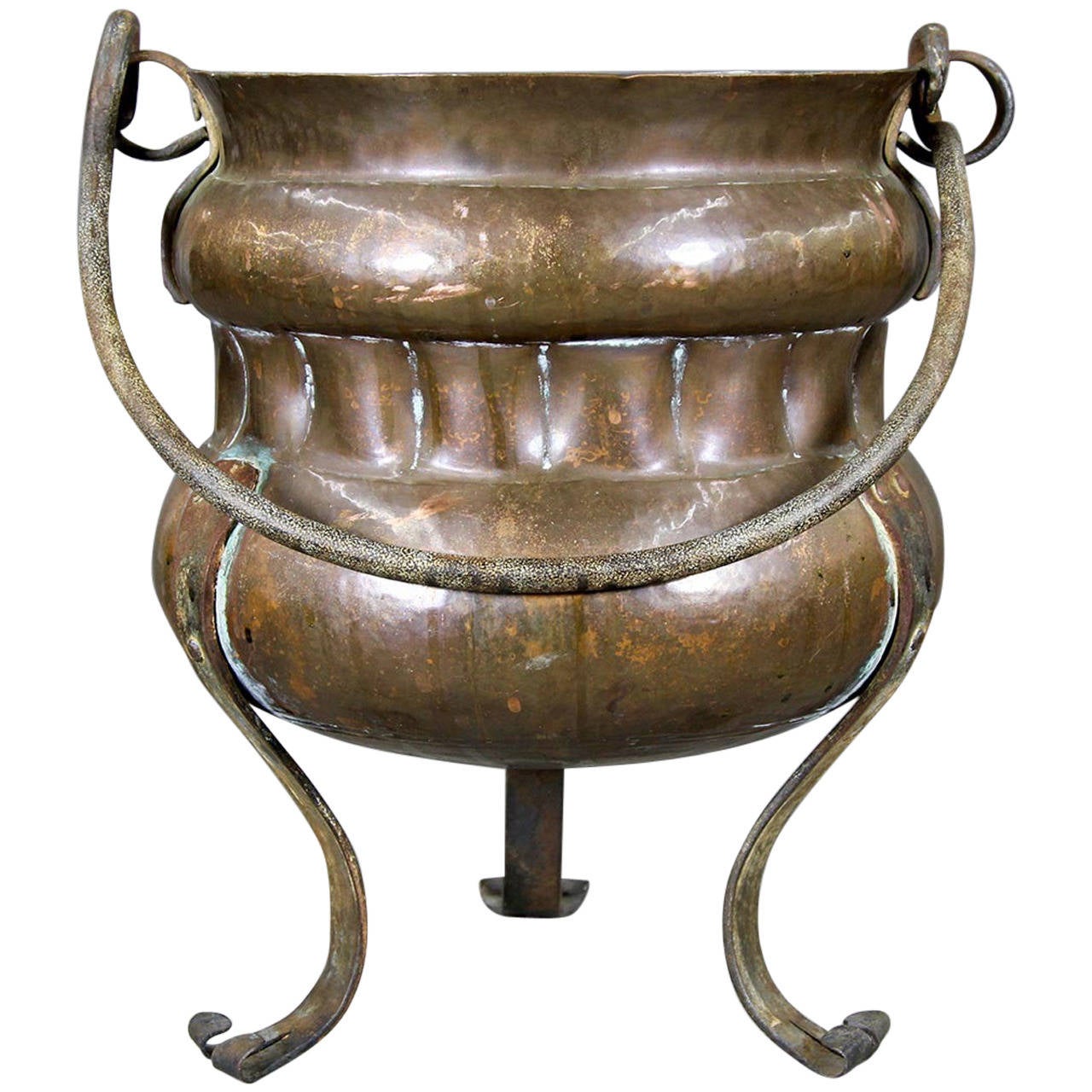 Copper Footed Log Bucket Or Kettle With Iron Handle At 1stdibs