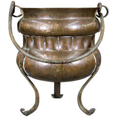 Copper Footed Log Bucket or Kettle with Iron Handle