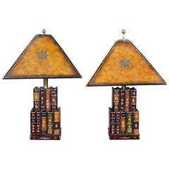 Pair of Maitland Smith Faux Book Lamps