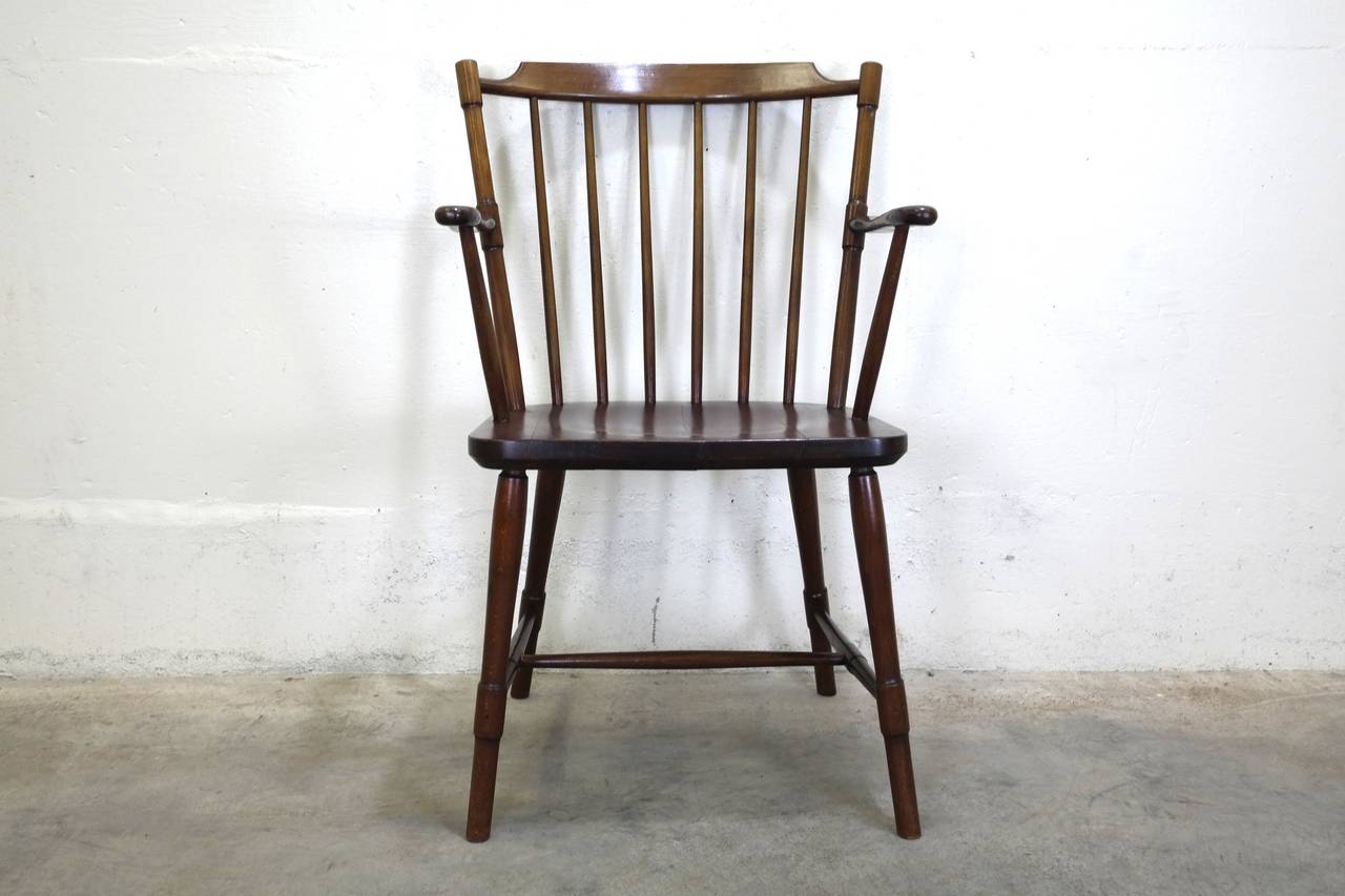 Danish Classic Windsor-Style Armchair by Borge Mogensen for FDB in Stained Oak For Sale