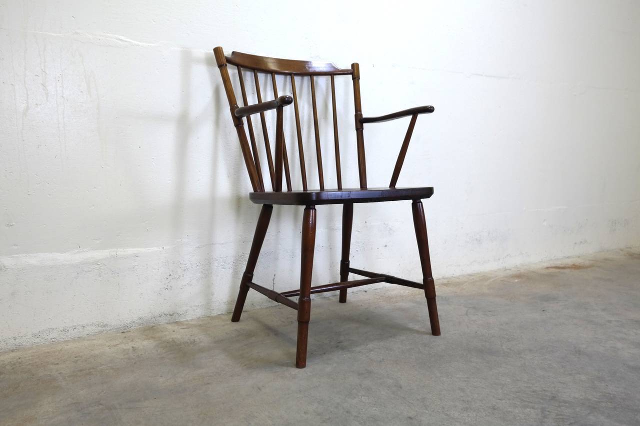 Classic Windsor-Style Armchair by Borge Mogensen for FDB in Stained Oak For Sale 2