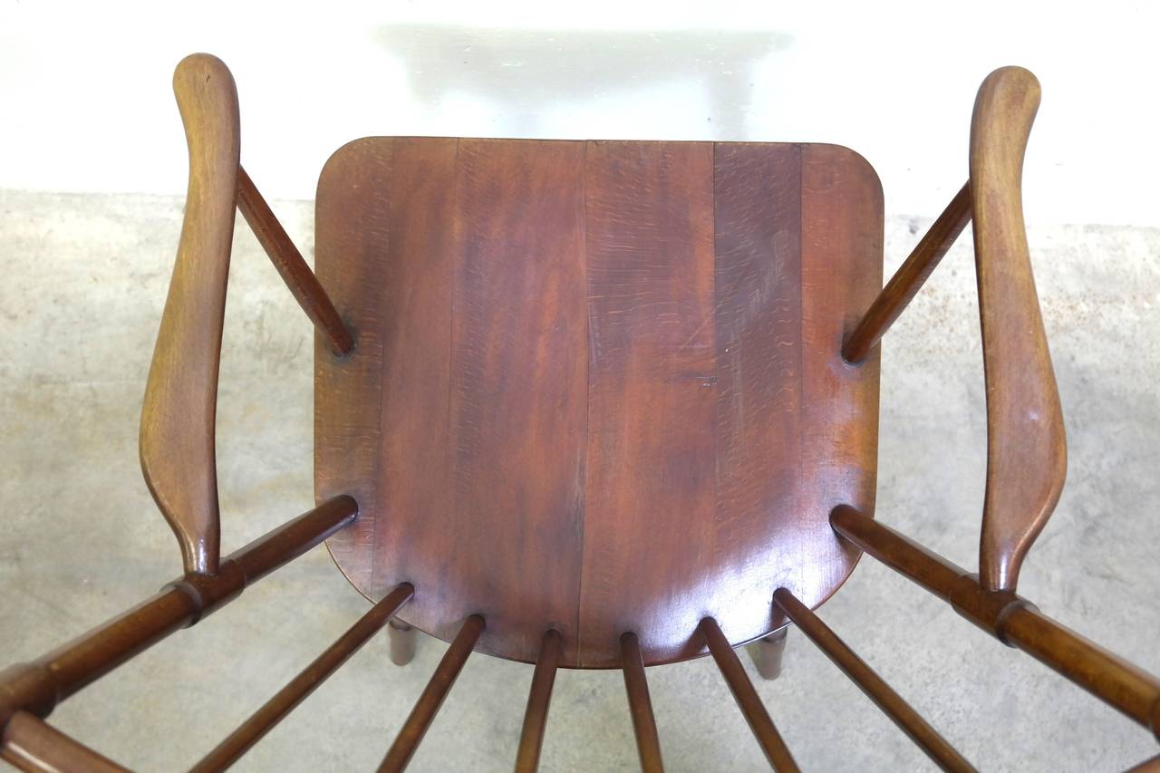 Mid-20th Century Classic Windsor-Style Armchair by Borge Mogensen for FDB in Stained Oak For Sale