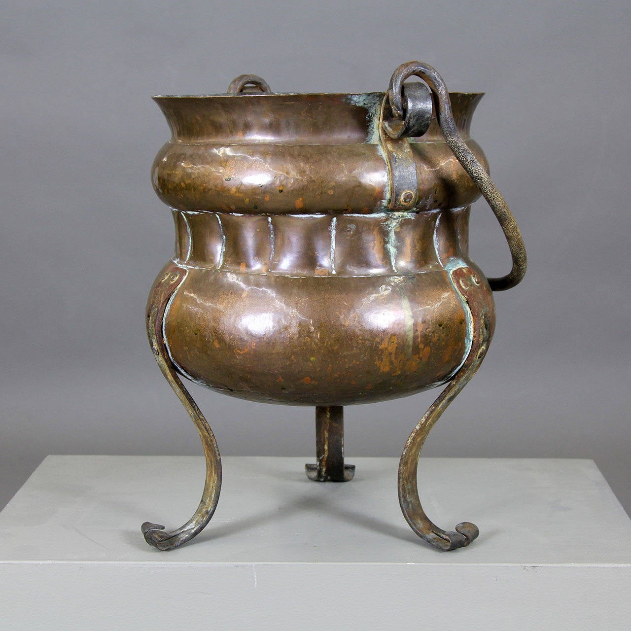 American Copper Footed Log Bucket or Kettle with Iron Handle