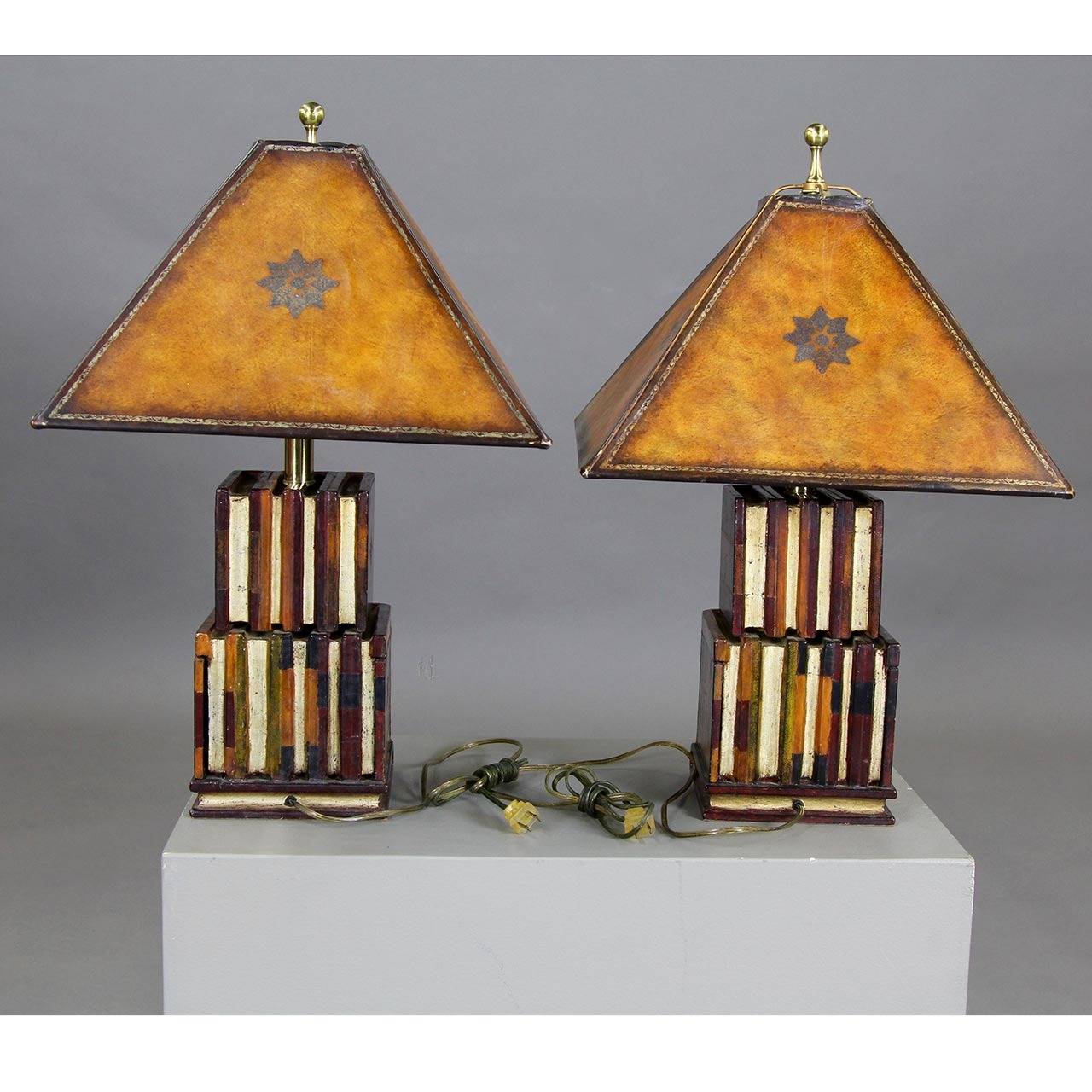 Late 20th Century Pair of Maitland Smith Faux Book Lamps