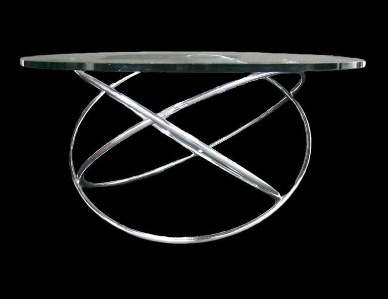 Mid-Century Modern Chrome and Glass Atomic Table For Sale