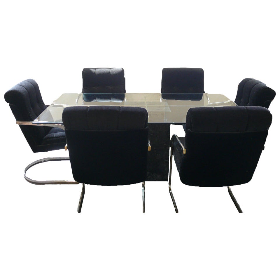 Artedi Dining Table With Six Velvet and Chrome Chairs