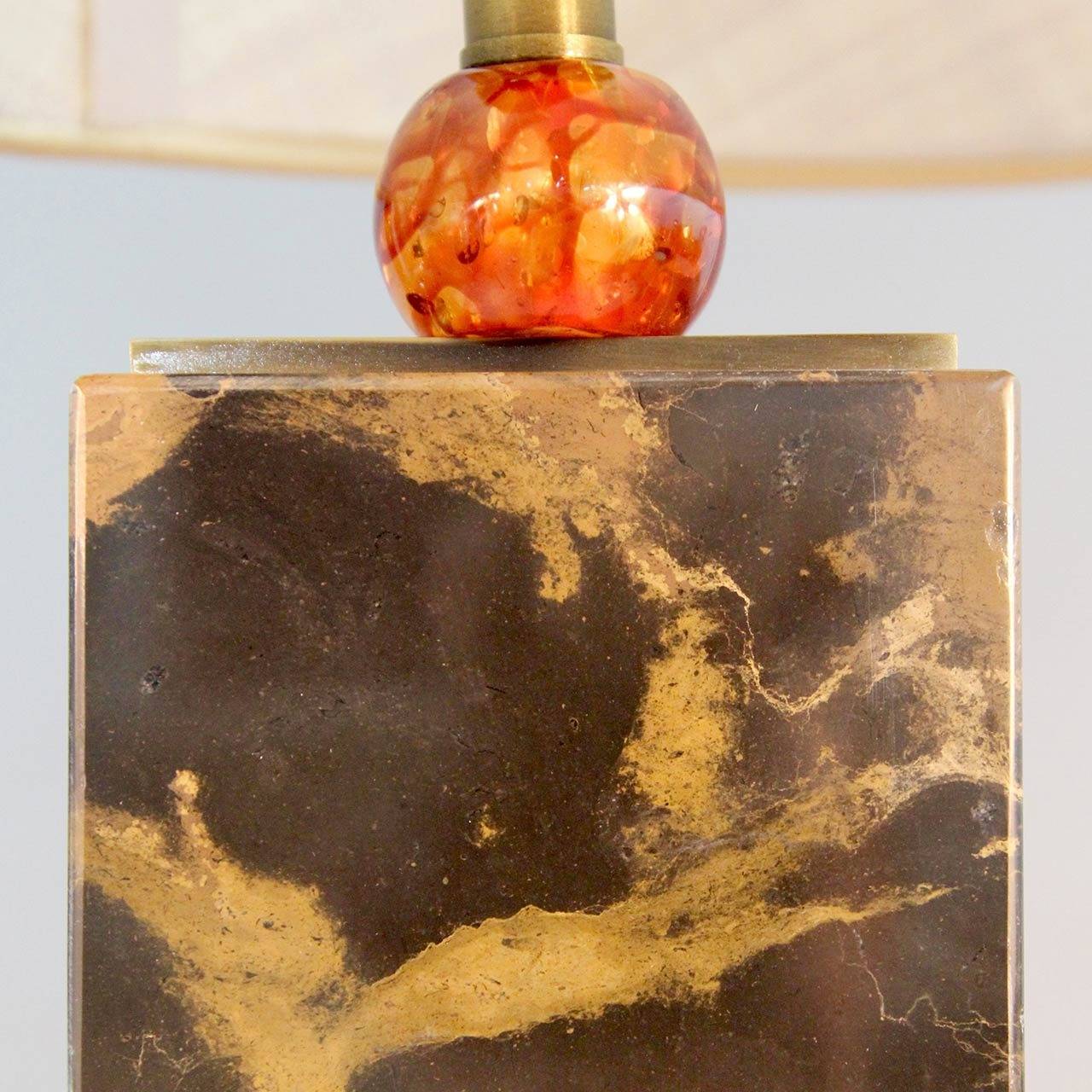Unique Art Deco Black/Brown Marble Table Lamp with Orange Acrylic Accents For Sale 3