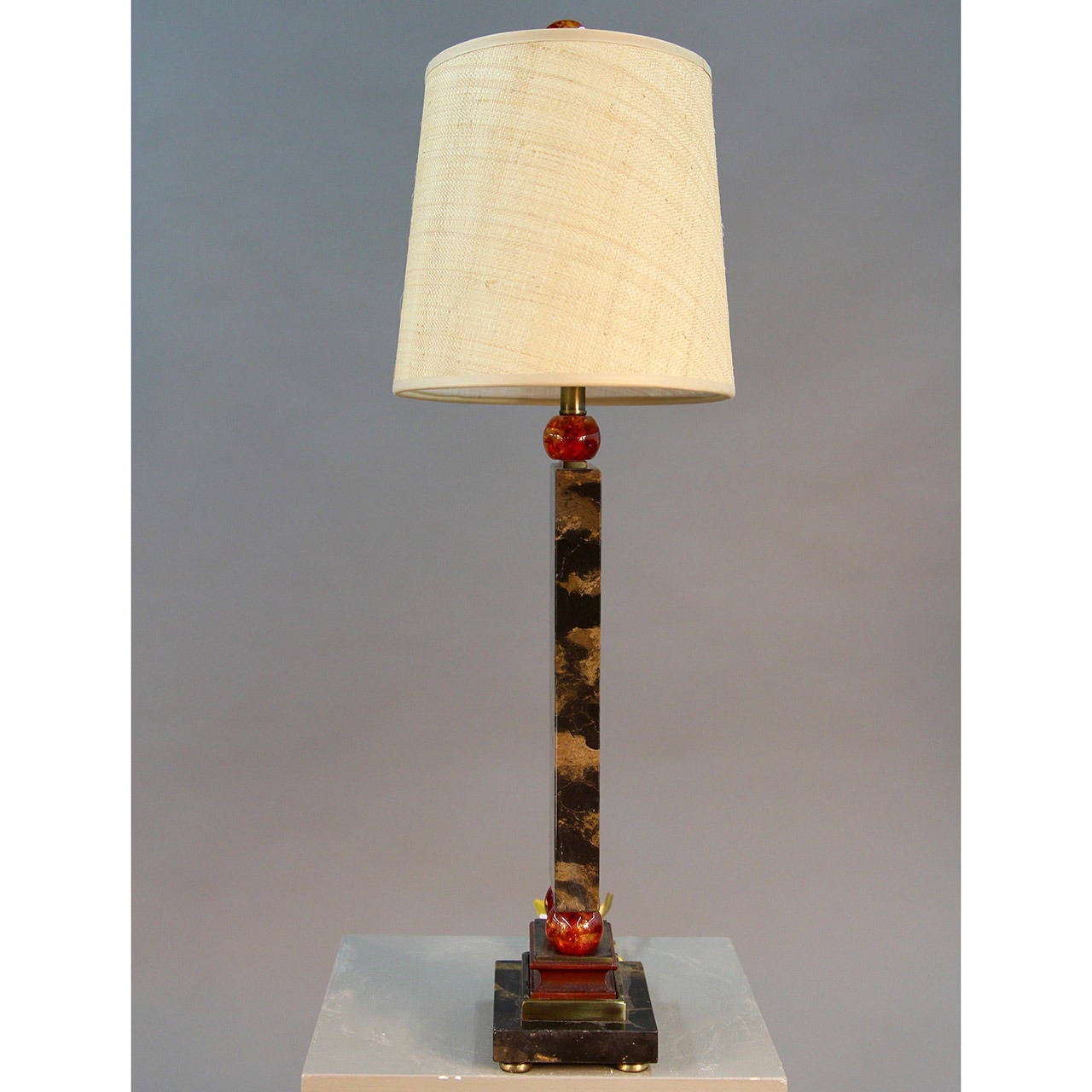Late 20th Century Unique Art Deco Black/Brown Marble Table Lamp with Orange Acrylic Accents For Sale