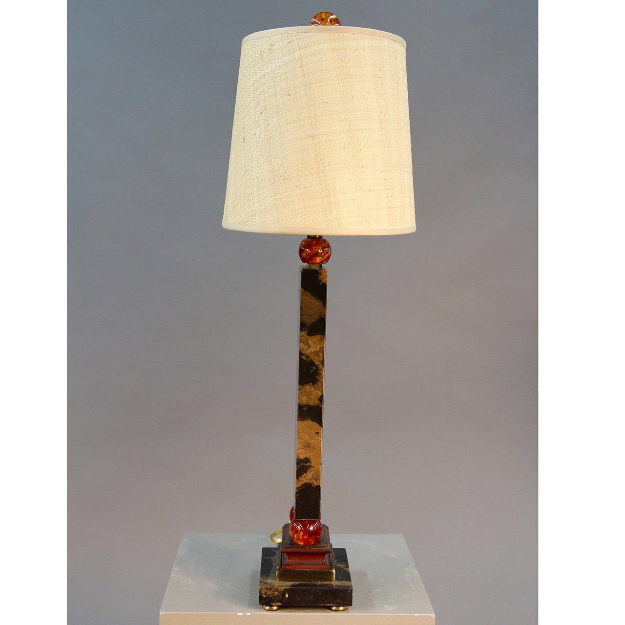 Unique Art Deco Black/Brown Marble Table Lamp with Orange Acrylic Accents In Excellent Condition For Sale In Bridport, CT