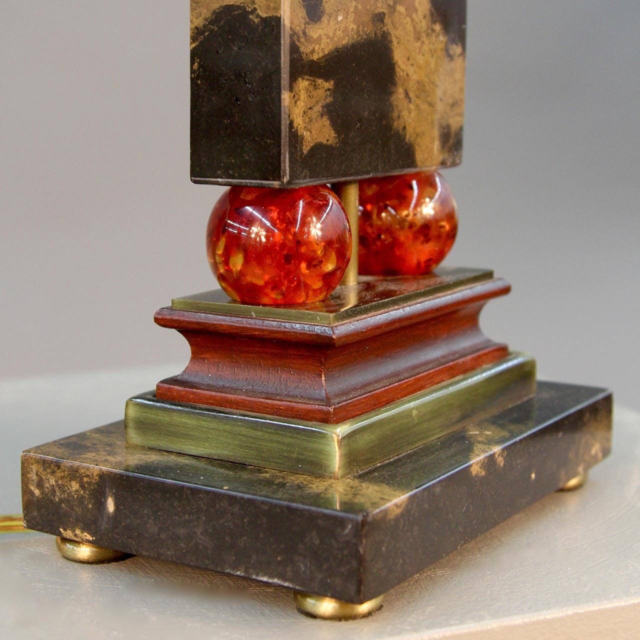 Unique Art Deco Black/Brown Marble Table Lamp with Orange Acrylic Accents For Sale 4