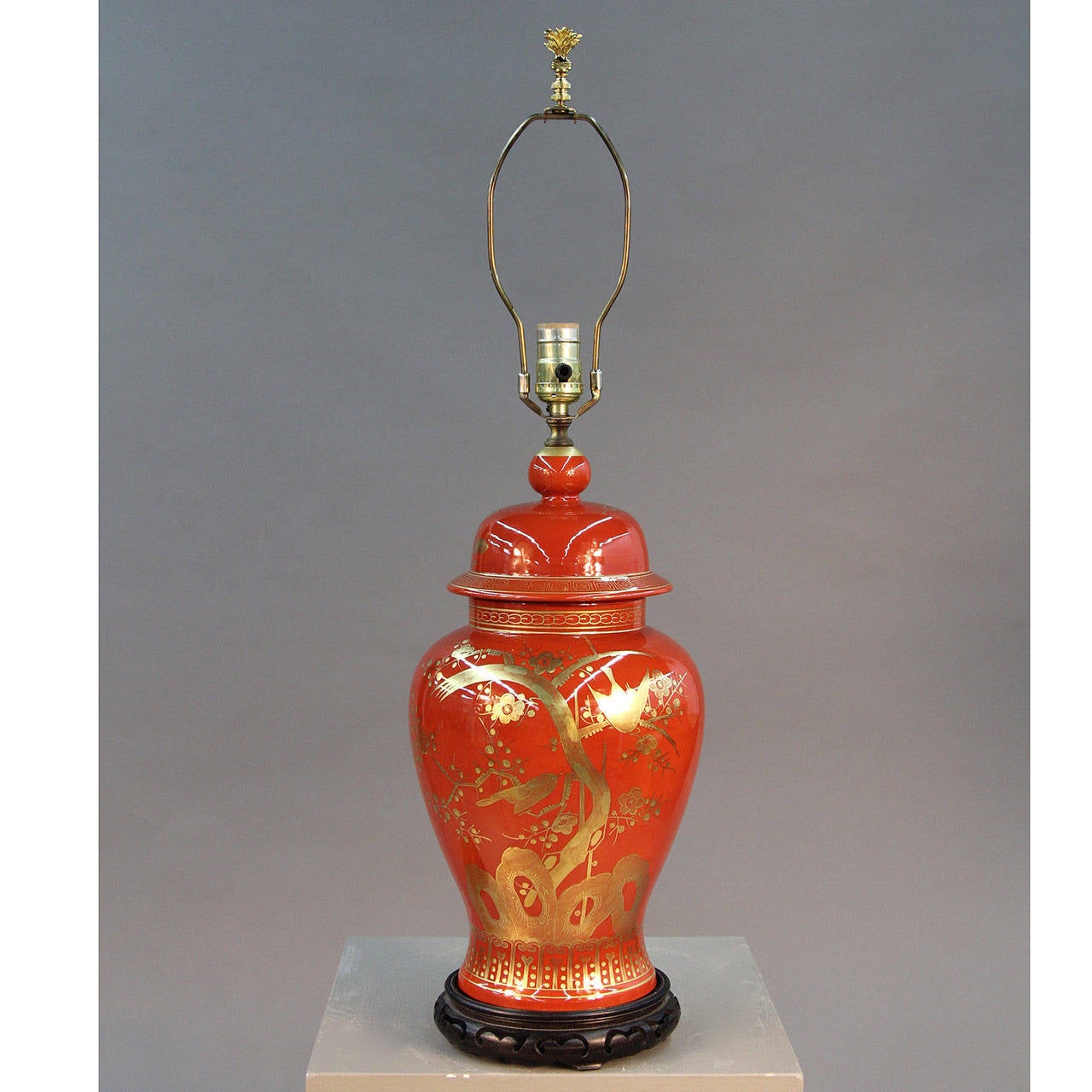 Mid-20th Century Vintage Japanese Burnt Orange/Gold Ginger Jar Table Lamp