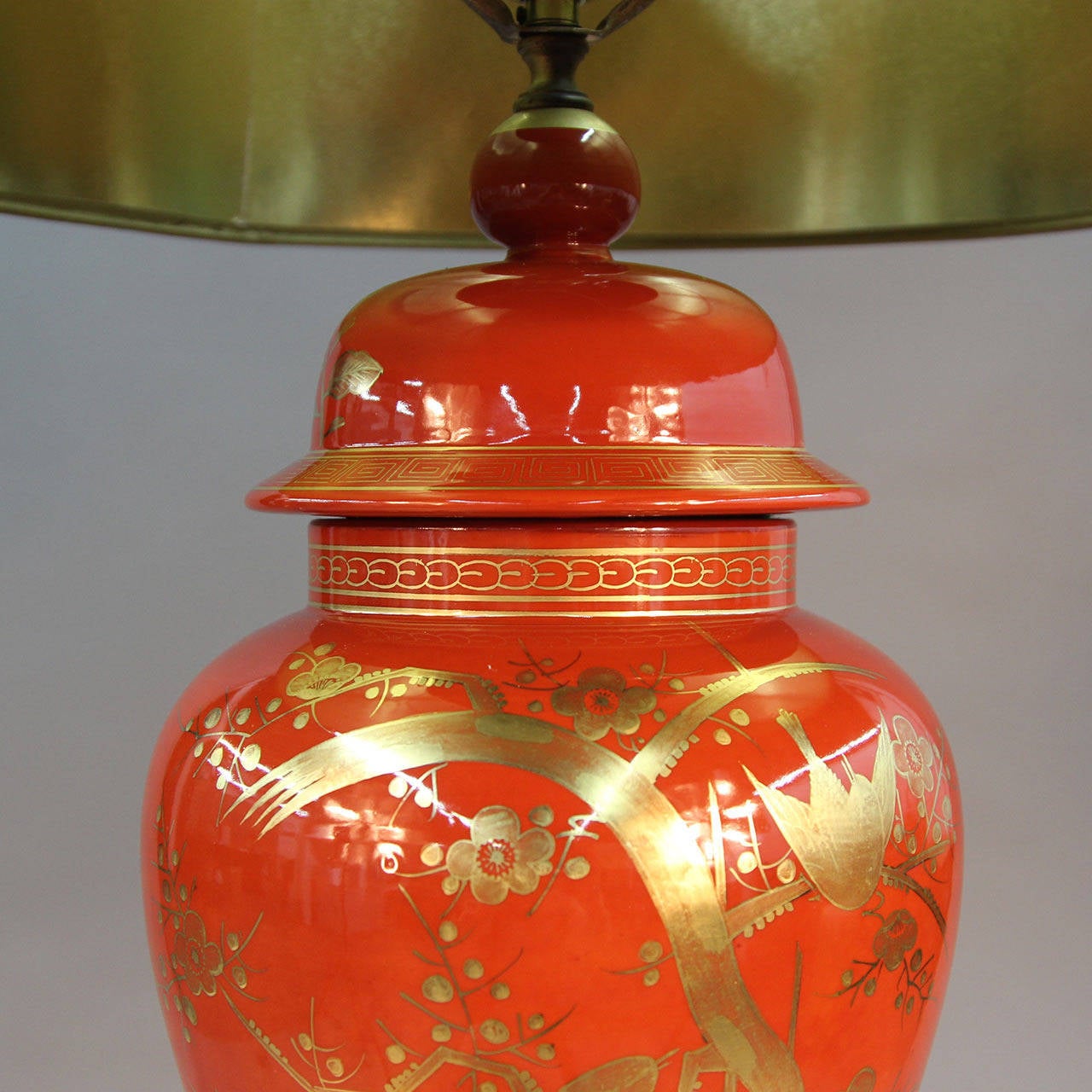 Porcelain Vintage Japanese Burnt Orange/Gold Ginger Jar Table Lamp
