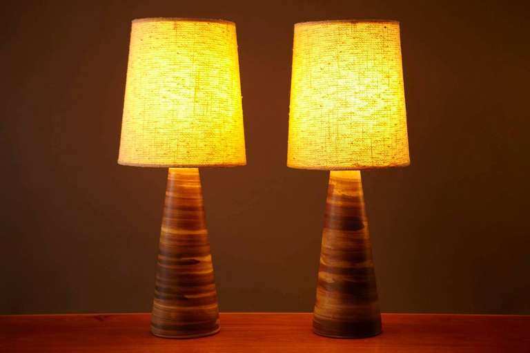 Mid-Century Modern Pair of Glazed Ceramic Table Lamps by Jane & Gordon Martz of Marshall Studios