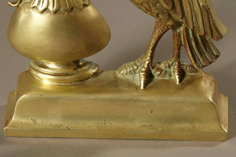 American Rare 19th Century Brass Door Stop, Ho Ho Bird Drinking from a Goblet