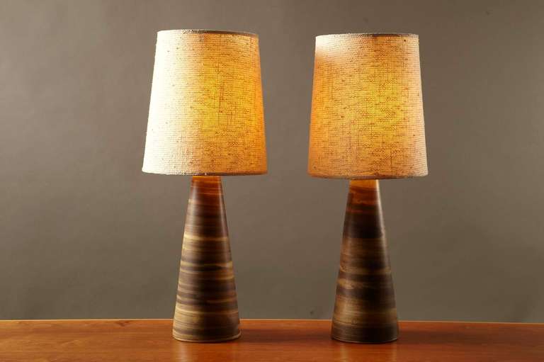 American Pair of Glazed Ceramic Table Lamps by Jane & Gordon Martz of Marshall Studios