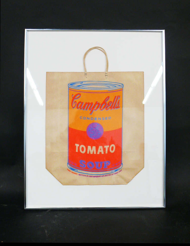 Andy Warhol produced this shopping bag for an exhibition of his work at the Institute of Contemporary Art, Boston in 1966. New York’s Museum of Modern Art has one in their collection.